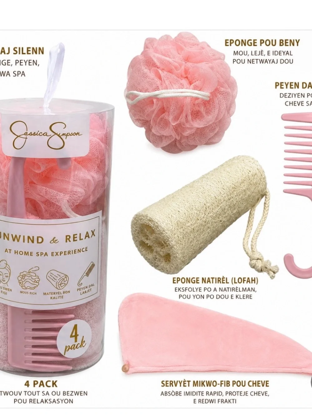 Jessica Simpson Pink 4-Piece Bath Spa Set